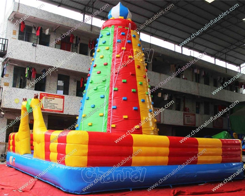 High Quality Colorful Rock Climb Wall Rainbow Cylinder Adults Inflatable Sport Game Kids Velcro Fence Inflatable Climbing Wall